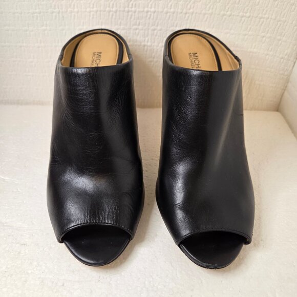 MICHAEL Michael Kors Shaw Black Leather Mule Peep Toe Block Heel Sandals - 6.5 - Picture 3 of 15